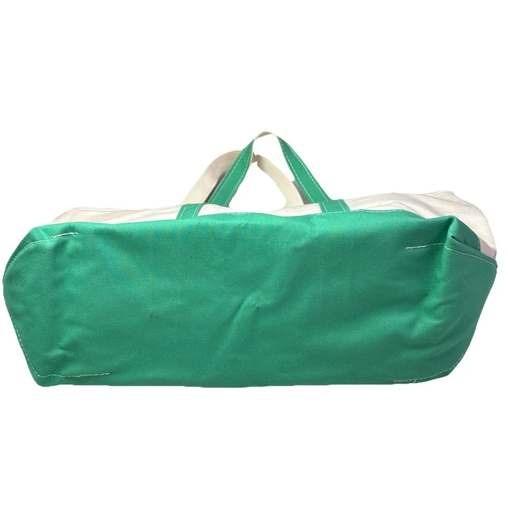 Vintage‎ 80s LL Bean Boat And Tote Canvas Bag Green Straps Green Tag Large 17x14